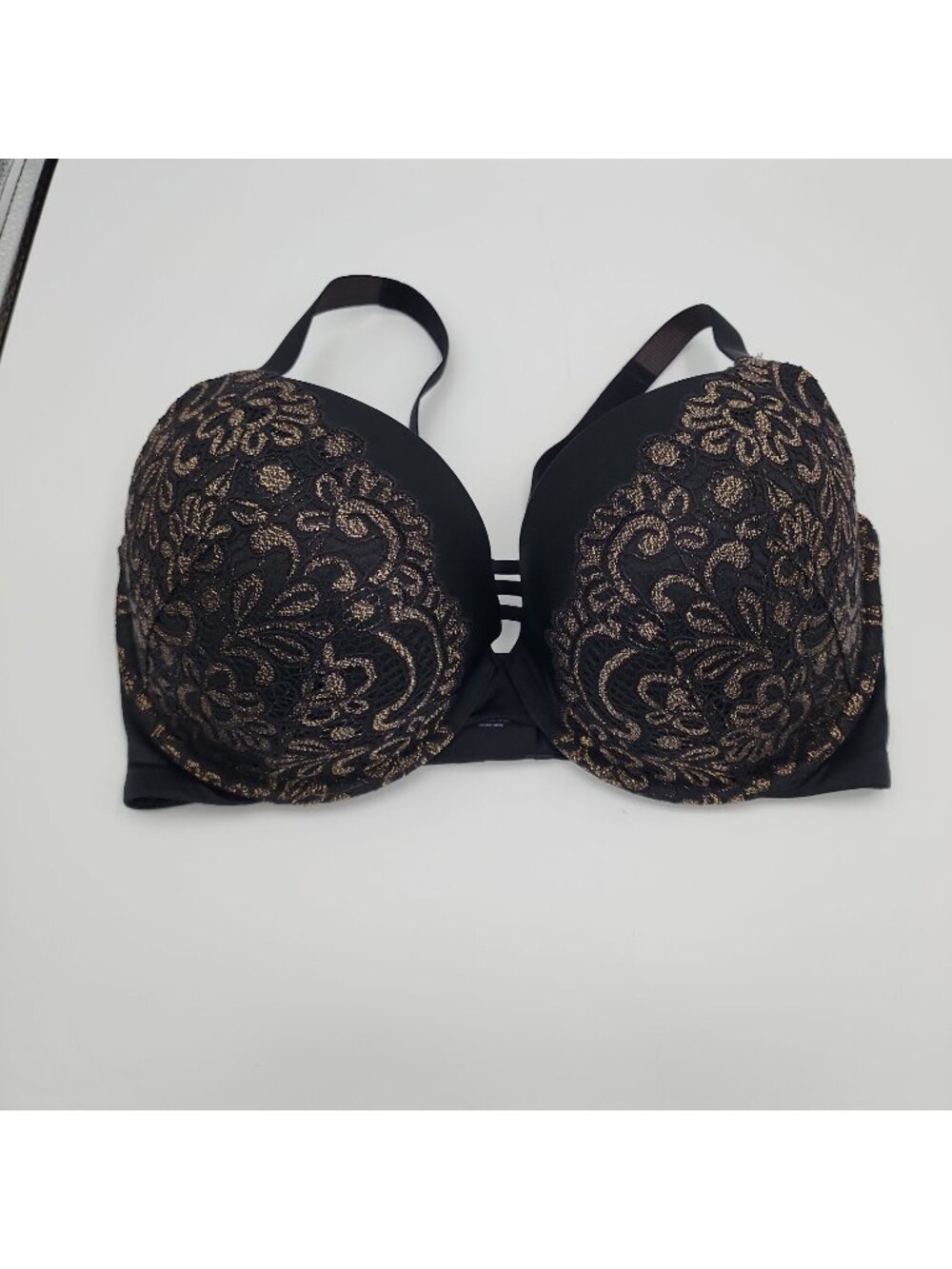 Soma Stunning Push Up Bra 38G Black Gold Lace Underwire Padded